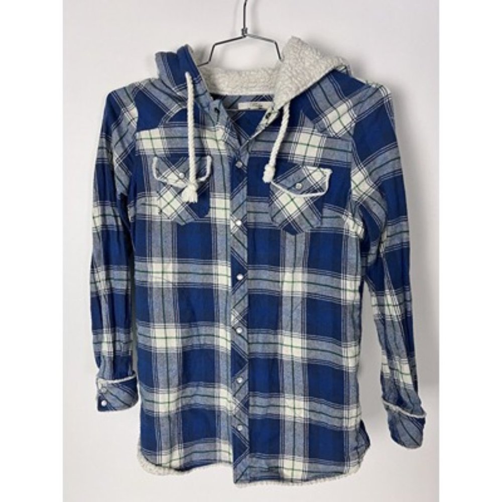 Mavi Size S Long Sleeve Heavy Fleece Lined Quilted Hoodie Plaid Flannel Jacket